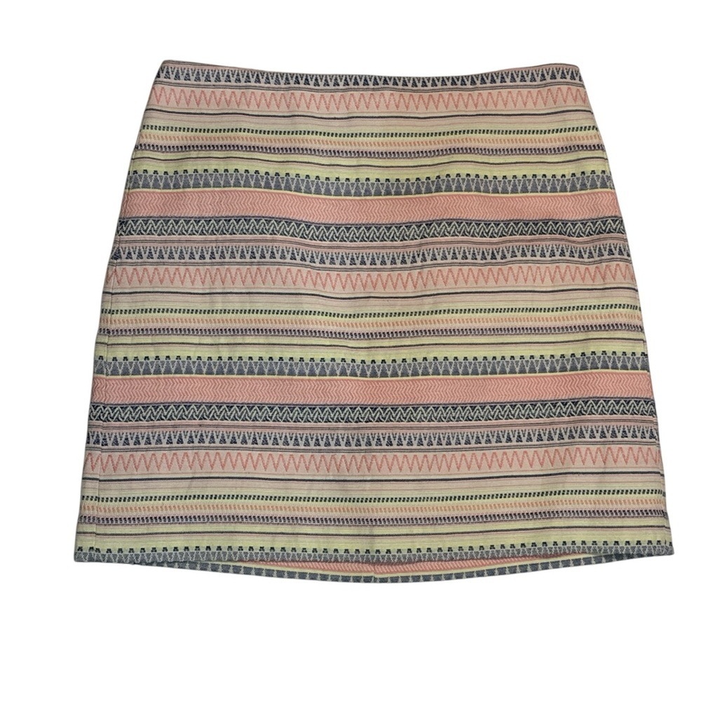 LOFT Aztec Zig Zag Bohemian Multicolor Pink Cream Patterned Mini Skirt Size 8